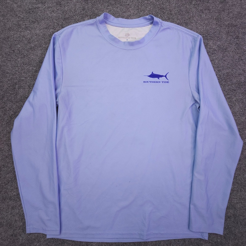 Southern Tide Fishing Shirt Mens Small Blue Graphic Print Crew Neck Long Sleeve